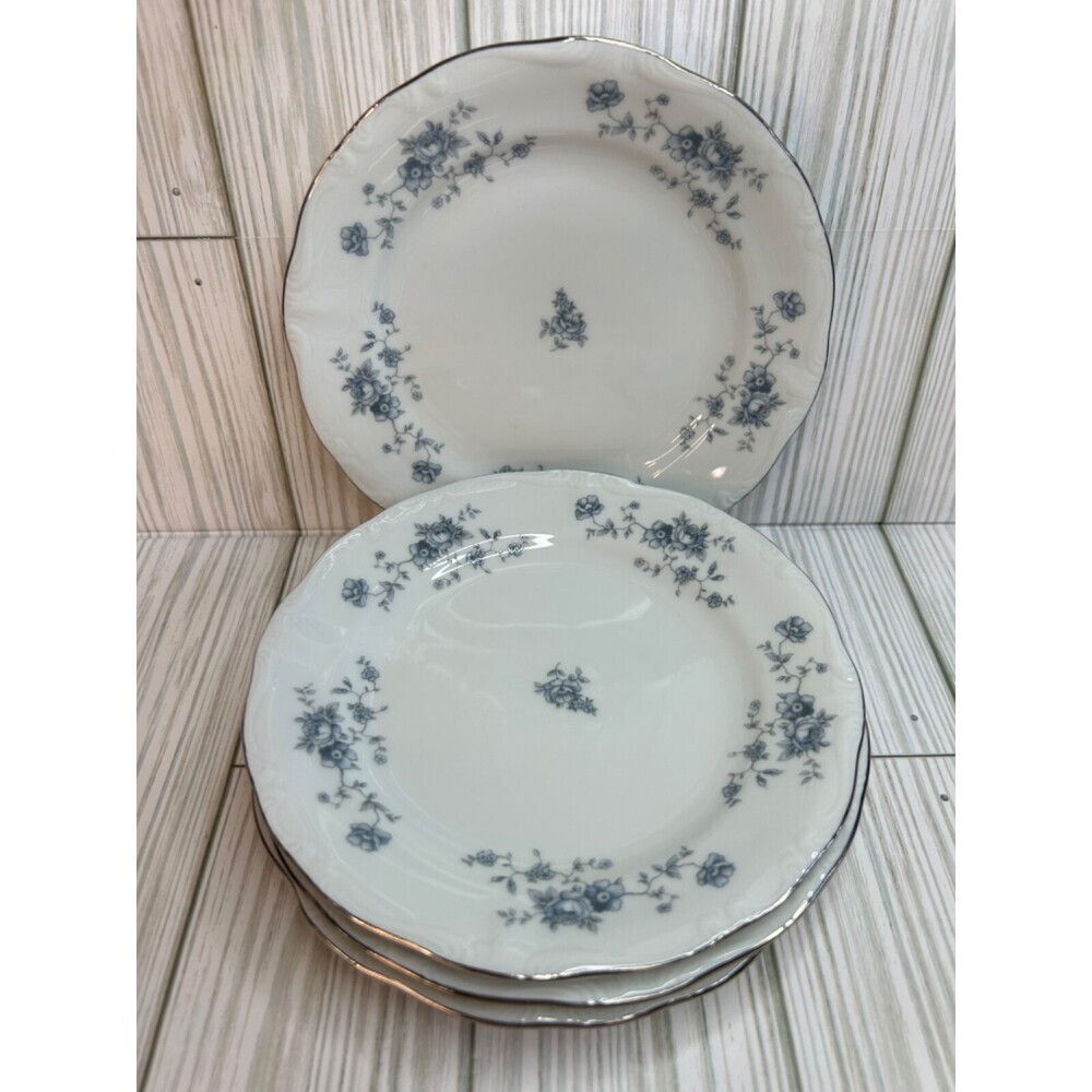 4 Johann Haviland Blue Garland Bread / Dessert Plates Silver White Blue Flowers